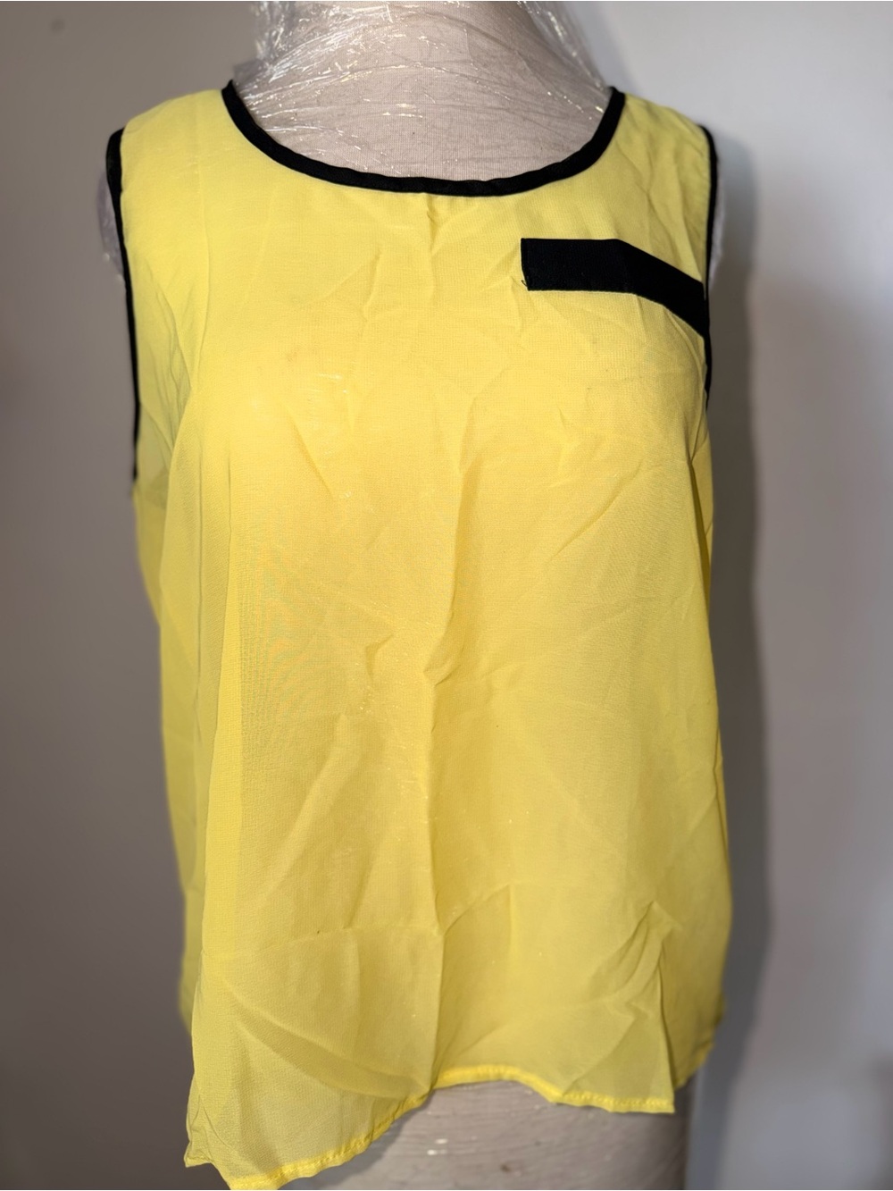 TRUE ROCK Yellow Sleeveless Camisole with Black Trim Detail